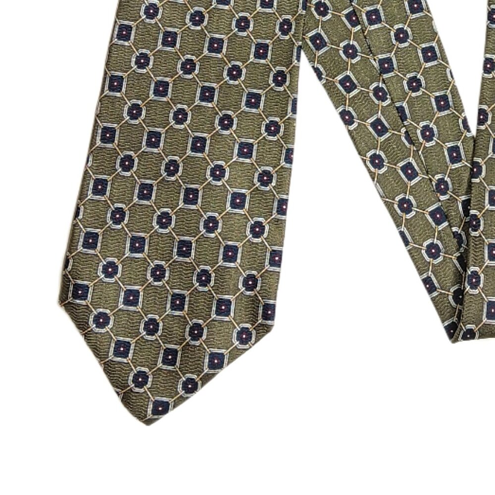 Harbour Classics Silk Tie Men’s 58.5” Olive Green Geometric Designer Wide New